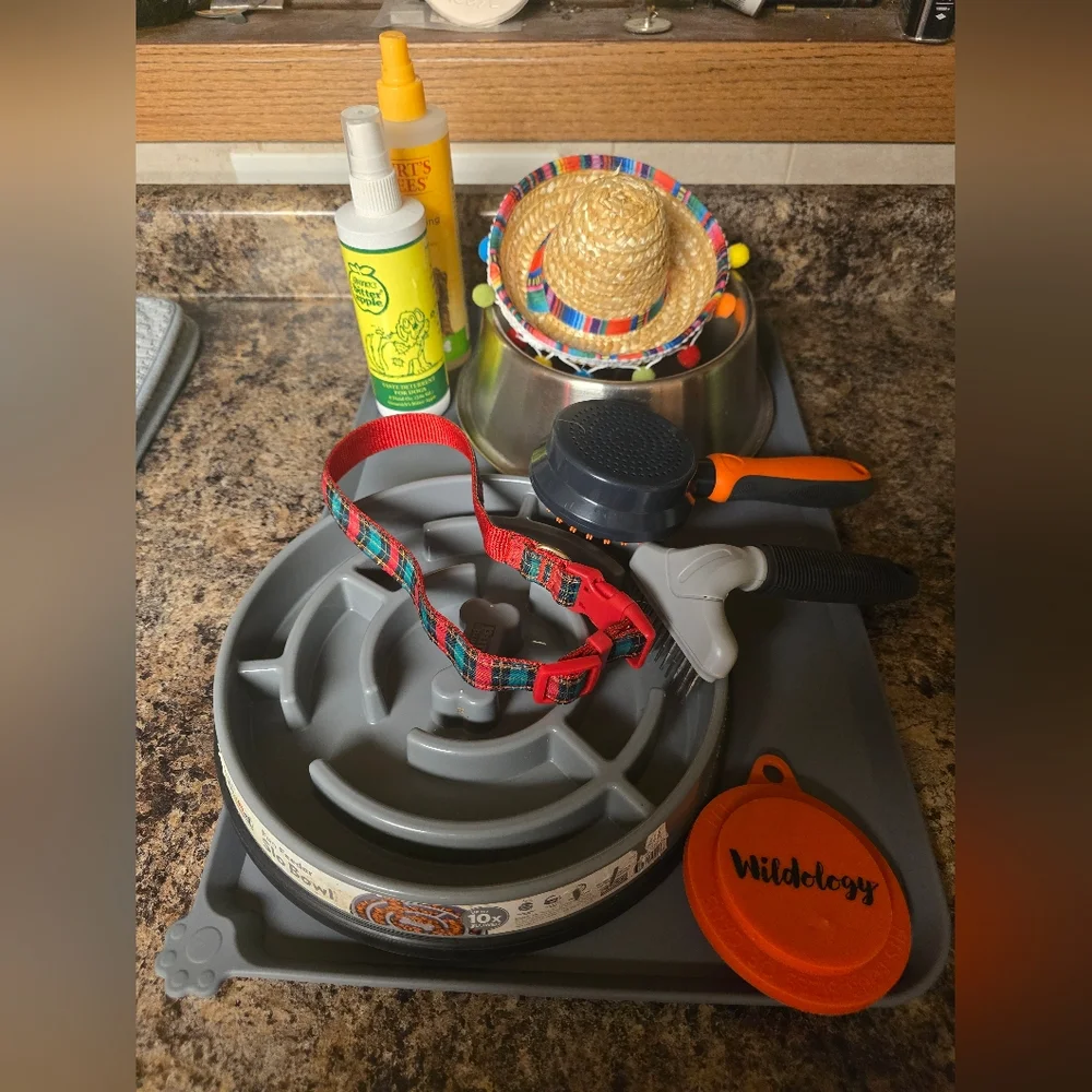 Pet Accessory Bundle with Slow Feeder and Grooming Tools